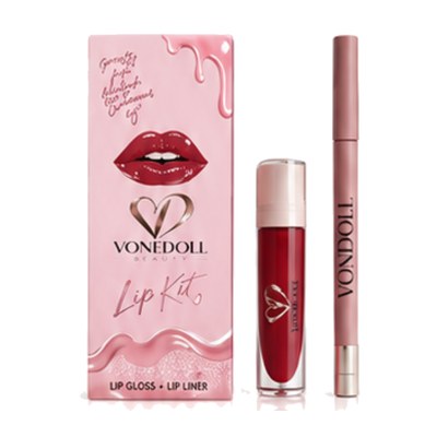 Vonedoll Beauty Luscious Red Lip Kit with lip gloss and lip liner.